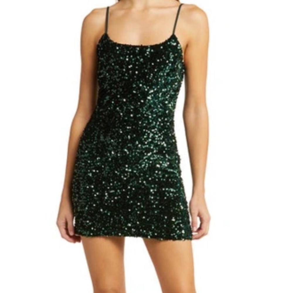 BP Blue Silver Dazzle Sequin Night Out Camisole HOCO Party Mini Dress Size M NWT - Picture 2 of 8